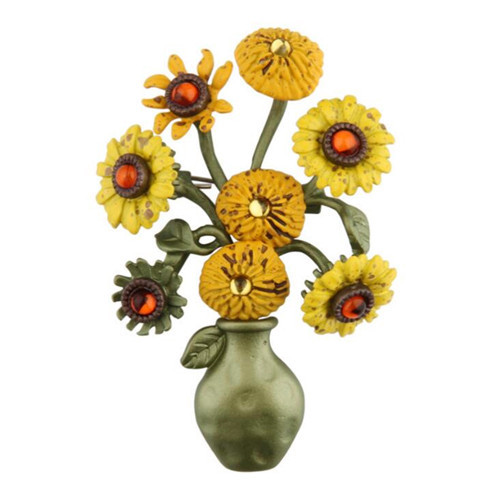 Vintage flower women jewelry fashion sunflower and stoving varnish vase brooches 